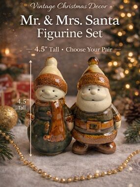 Vintage Mr. & Mrs. Santa Stoneware Christmas Figurines Set (Choose Your Pair)